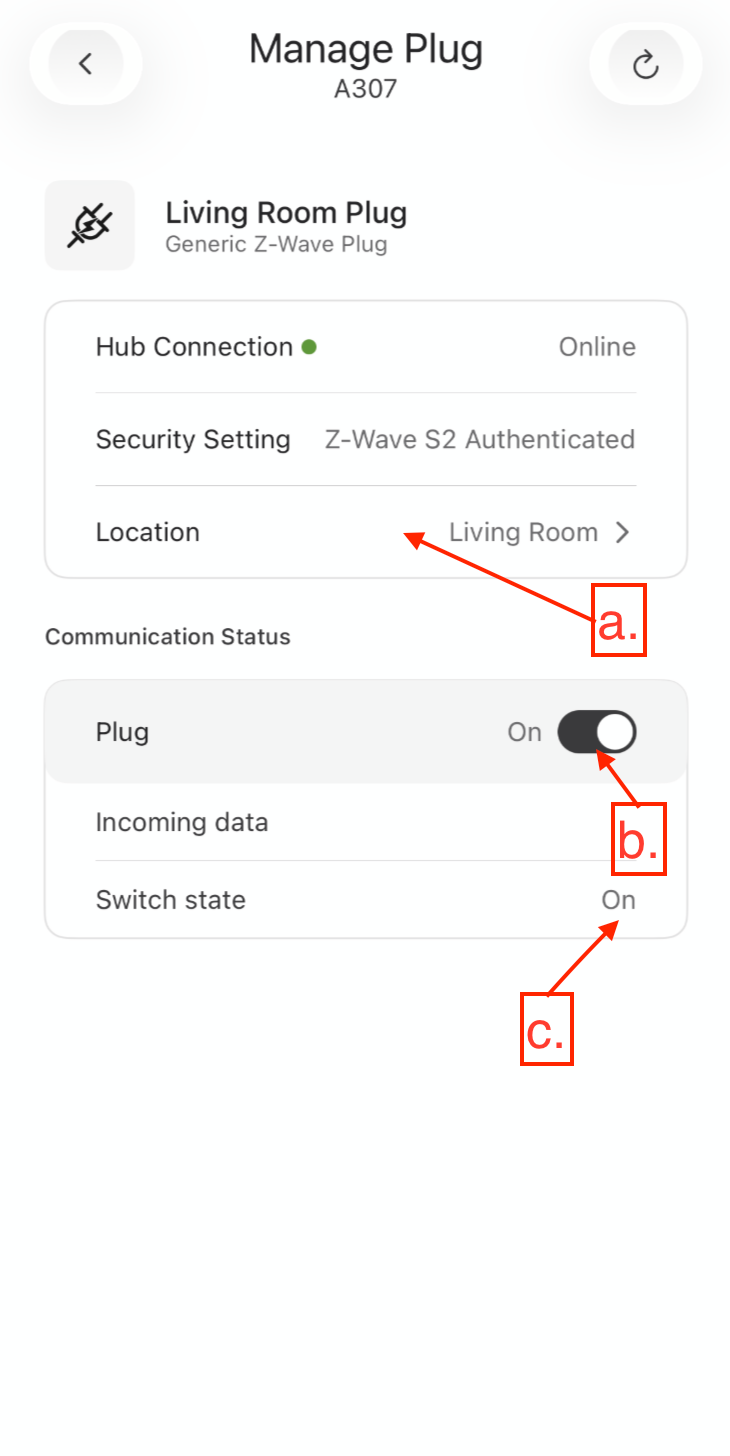 Z-Wave device details and controls
