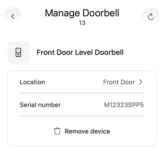Device settings page with remove option