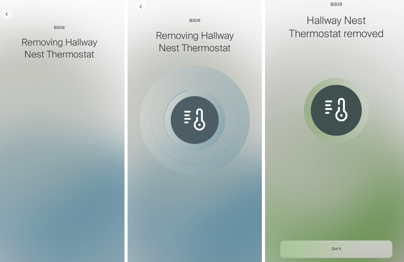 Device removal progress screens